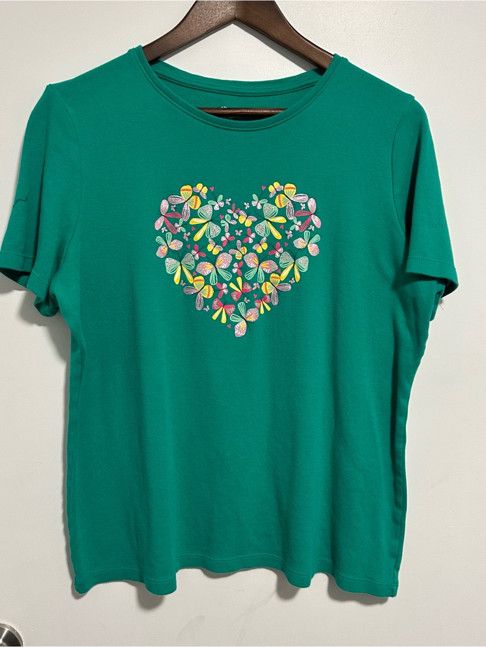 Kim Rogers Teal Short-Sleeve Tee with Multicolor Floral Heart